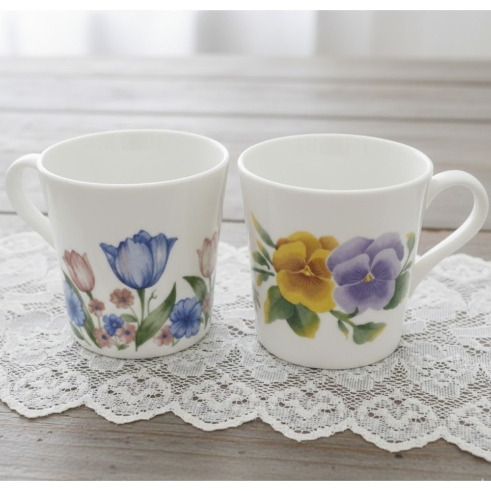 Corning Ware Mugs Cups Summer Blush Fresh Cut Tulips Lot 2 Vintage